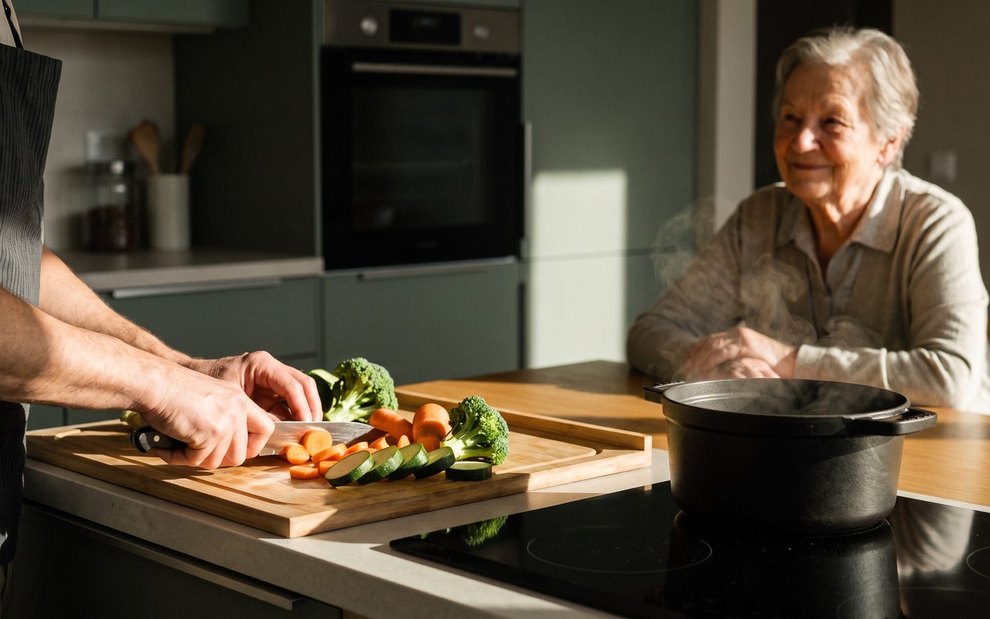 Vegetables being prepared at a kitchen counter